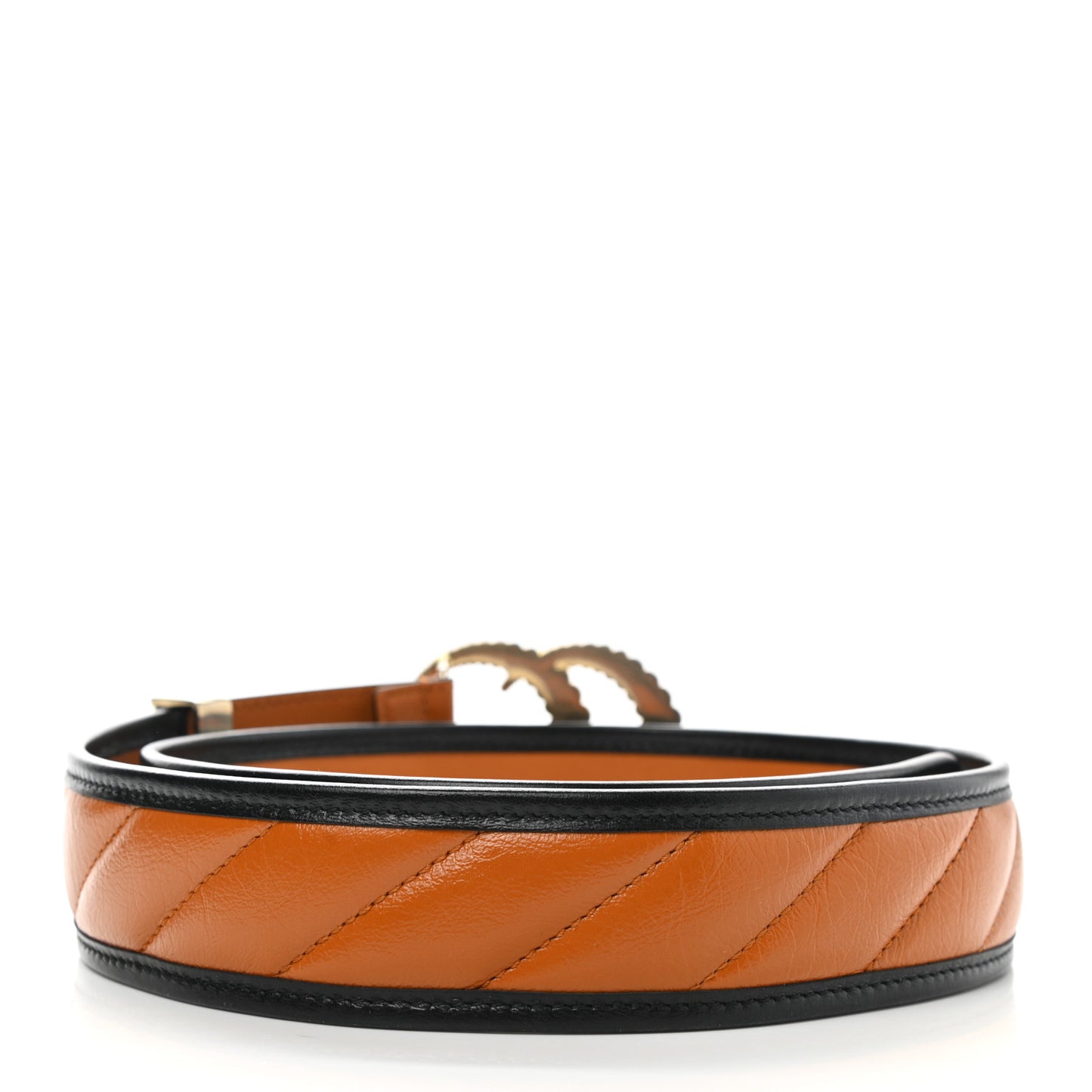 Azalea Calfskin Matelasse Diagonal Torchon Double G 40mm Belt 85 34 Cognac Black
