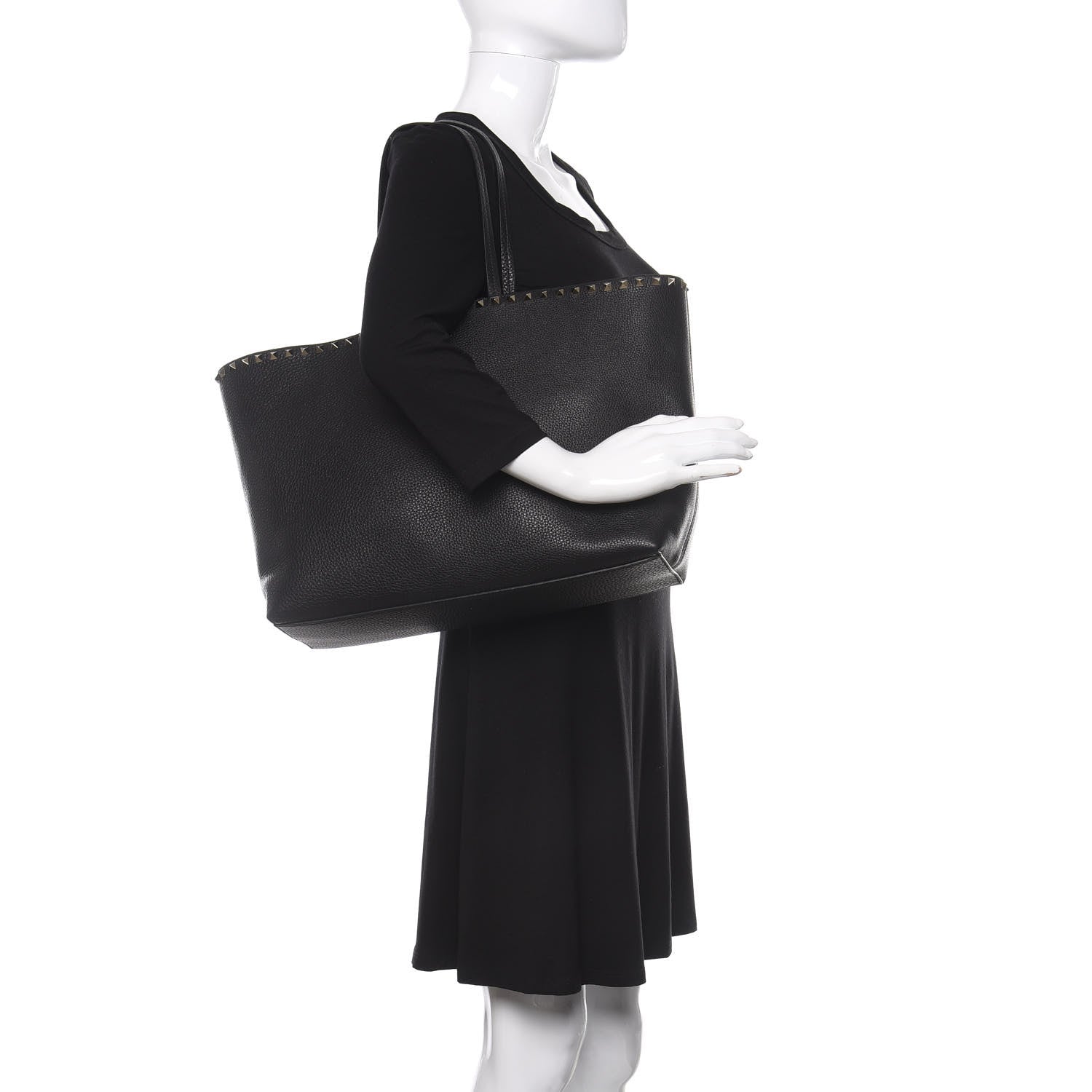 Valentino Garavani Grained Calfskin Rockstud Shoulder Tote Black 2 of 8