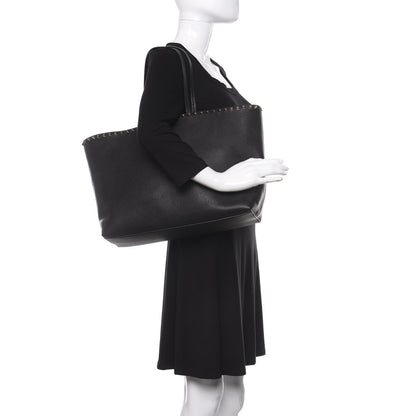 Valentino Garavani Grained Calfskin Rockstud Shoulder Tote Black 2 of 8