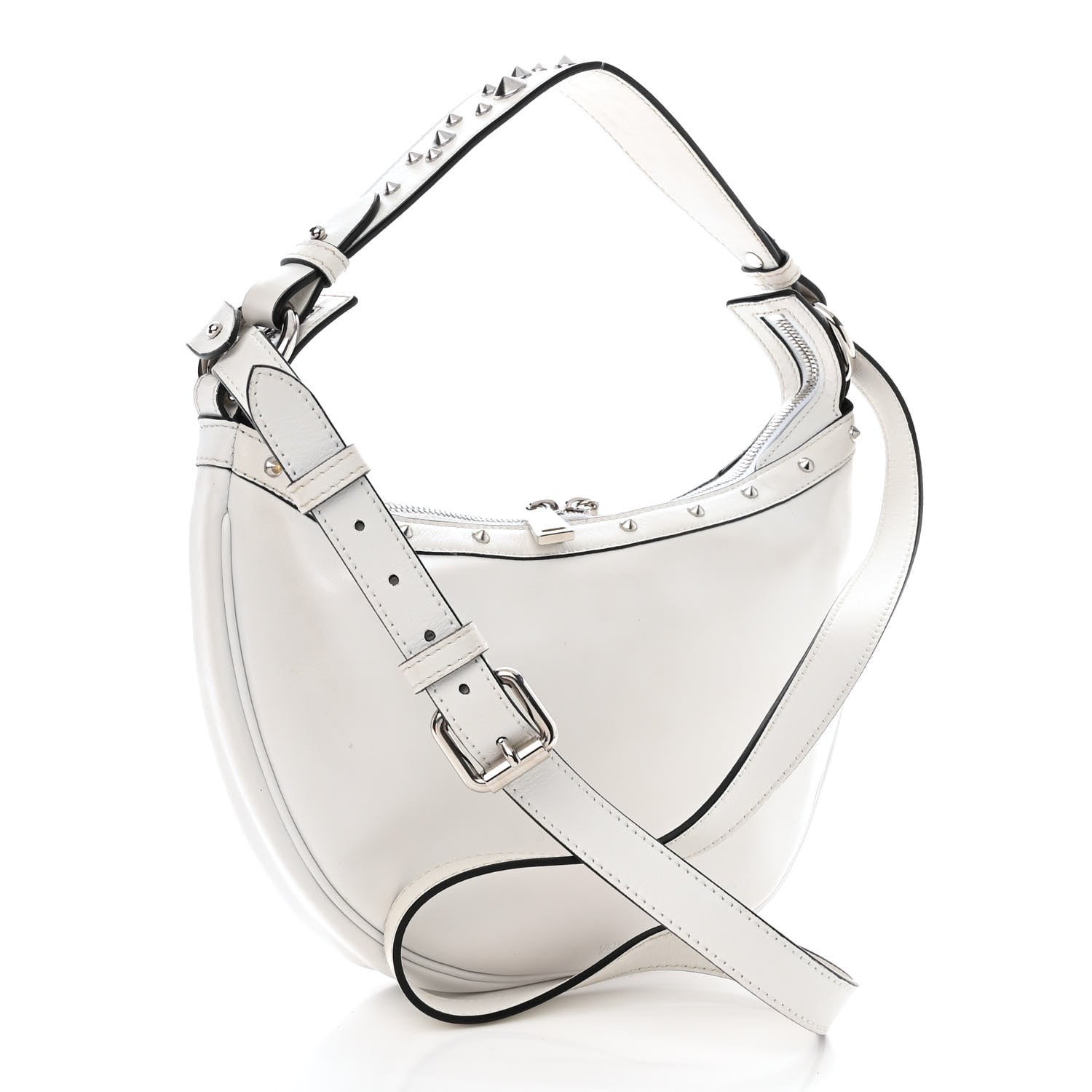 Versace Calfskin Studded Small Repeat Zip Hobo White 3 of 16