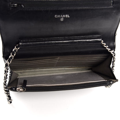 Chanel Lambskin Camellia Embossed Wallet On Chain WOC Black 5 of 9