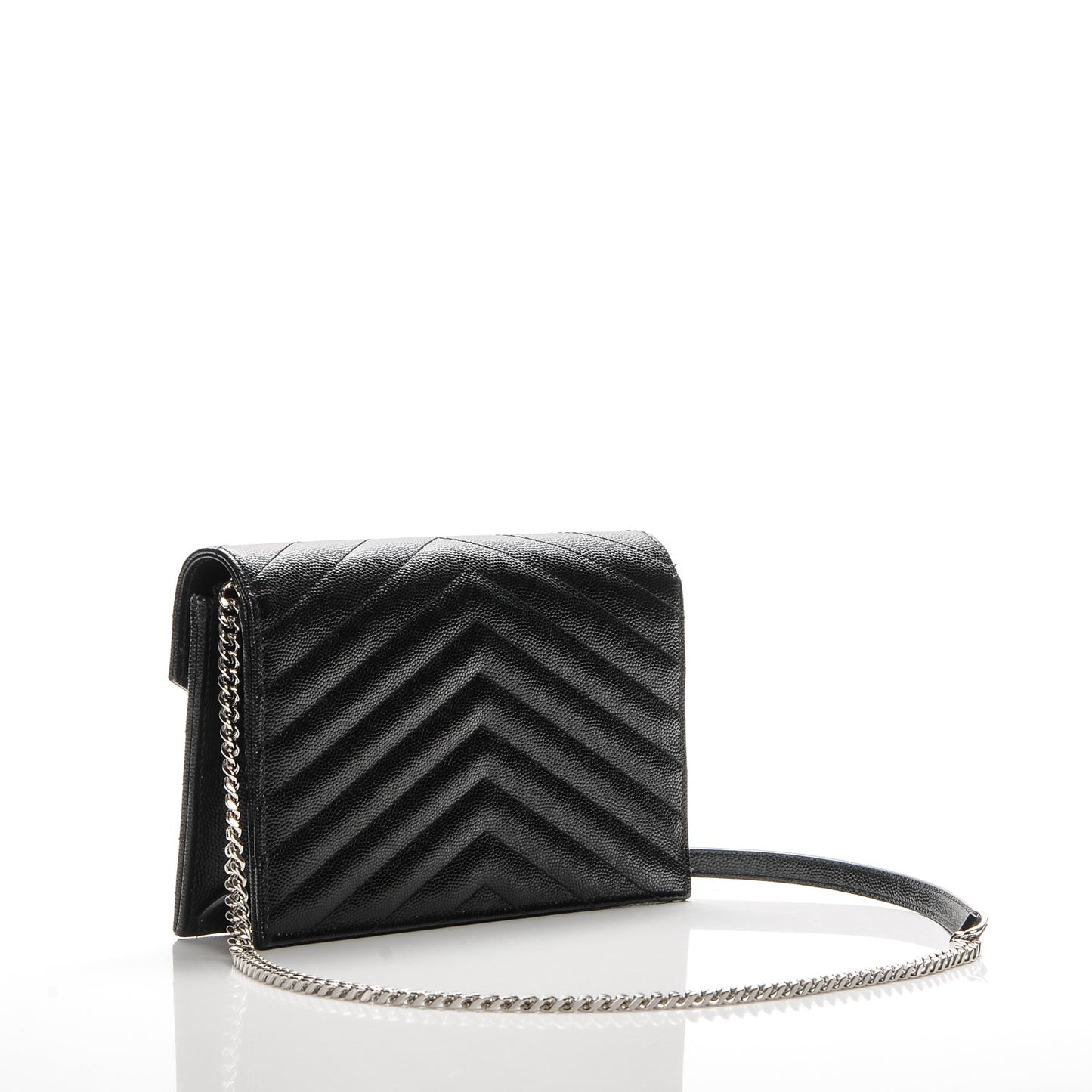 Grain De Poudre Matelasse Chevron Monogram Envelope Chain Wallet Black