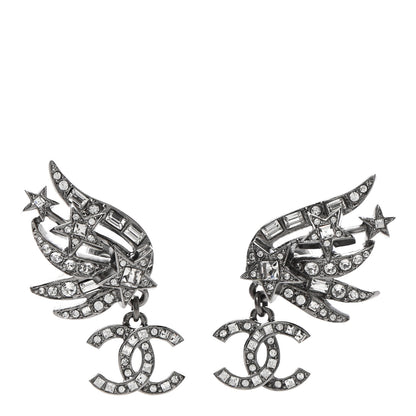 Chanel Crystal Baguette CC Wing Star Earrings Silver 1 of 4