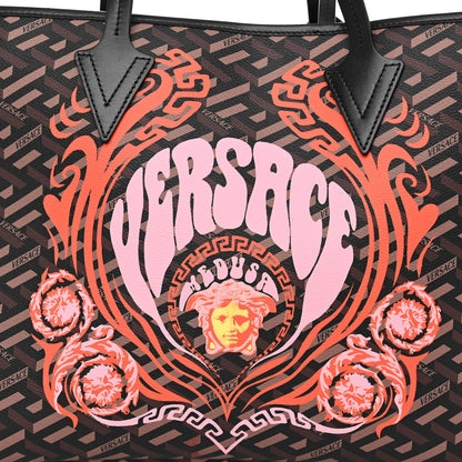 Versace Coated Canvas Calfskin La Greca Medusa Signature Shopper Tote Bag Tan Caramel 7 of 9