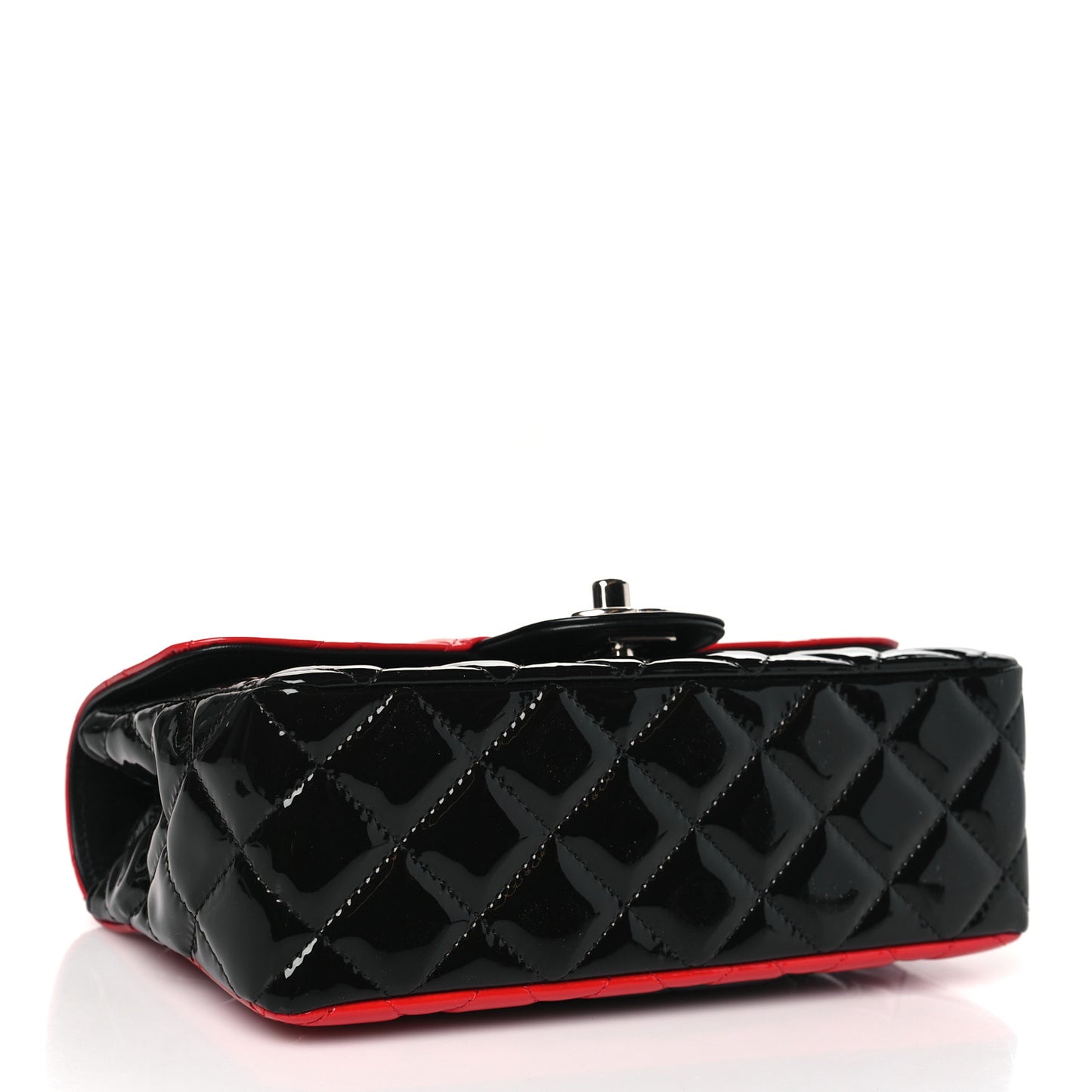 Patent Calfskin Quilted Bi-Color Mini Rectangular Flap Red Black