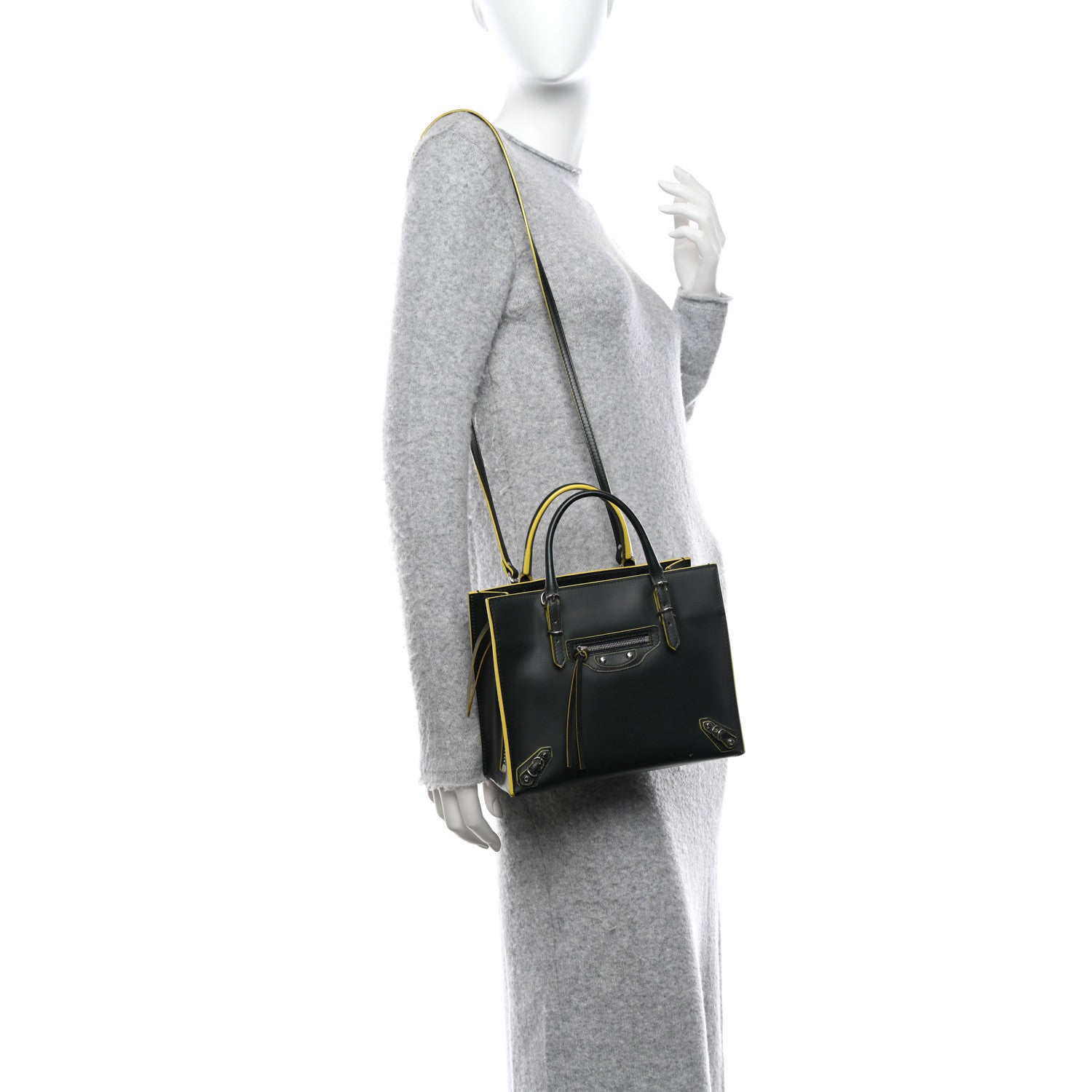 Balenciaga Rubberized Calfskin Papier Mini A4 Zip Around Tote Green Yellow 2 of 10