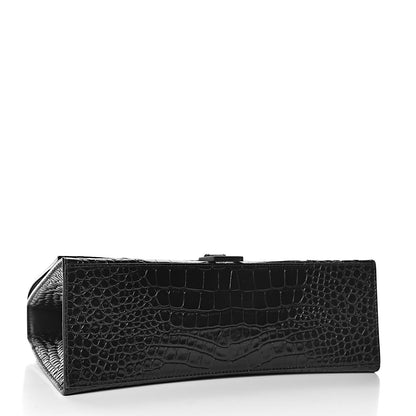 Balenciaga Shiny Calfskin Monochrome Crocodile Embossed Medium Hourglass Top Handle Bag Black 4 of 10