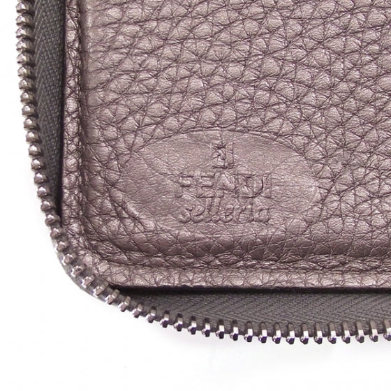 Calfskin Romano Selleria Zip Around Wallet Silver