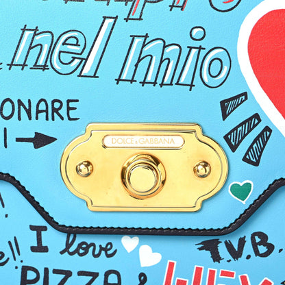 Dolce & Gabbana Calfskin Graffiti Printed Welcome Satchel Blue Black 9 of 14