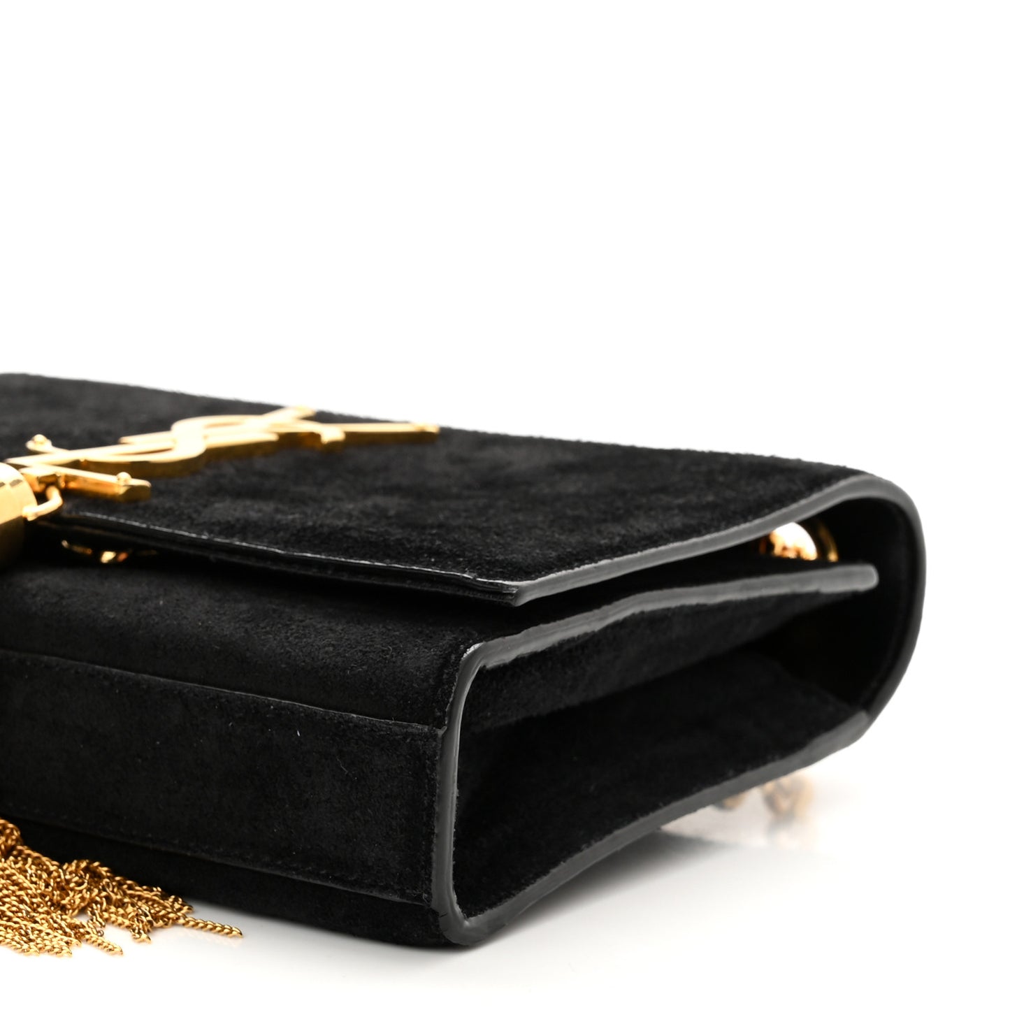Suede Small Classic Monogram Kate Tassel Satchel Black