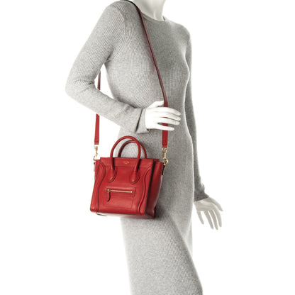 Celine Drummed Calfskin Nano Luggage Coquelicot 2 of 8