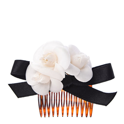 Chanel Satin Camellia CC Hair Comb White 1 of 4