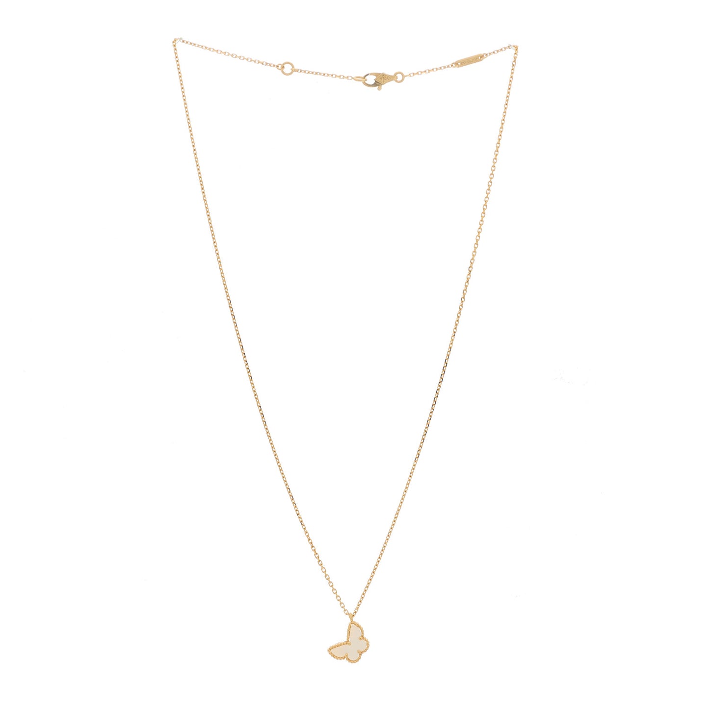 18K Yellow Gold Mother of Pearl Sweet Alhambra Butterfly Pendant Necklace