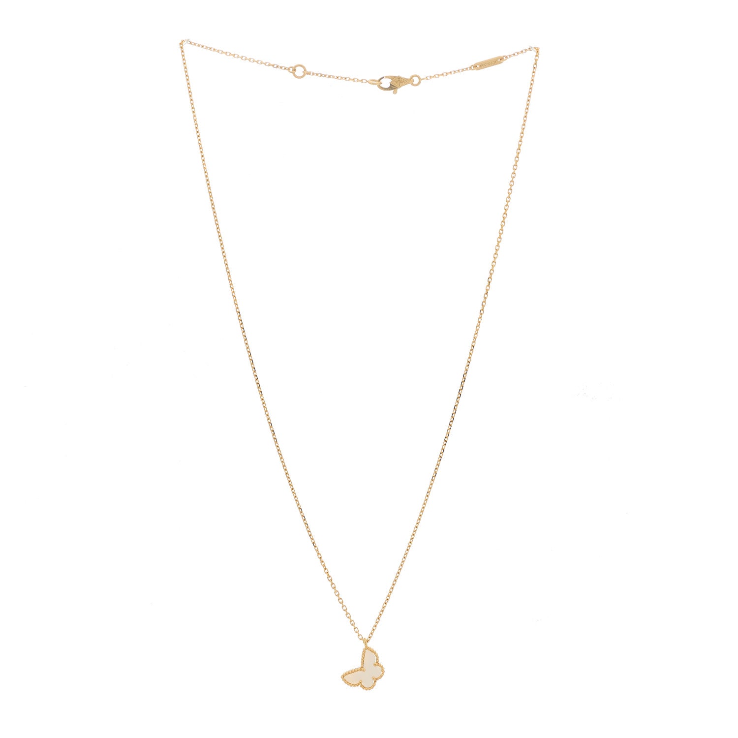 Van Cleef & Arpels 18K Yellow Gold Mother of Pearl Sweet Alhambra Butterfly Pendant Necklace 3 of 5