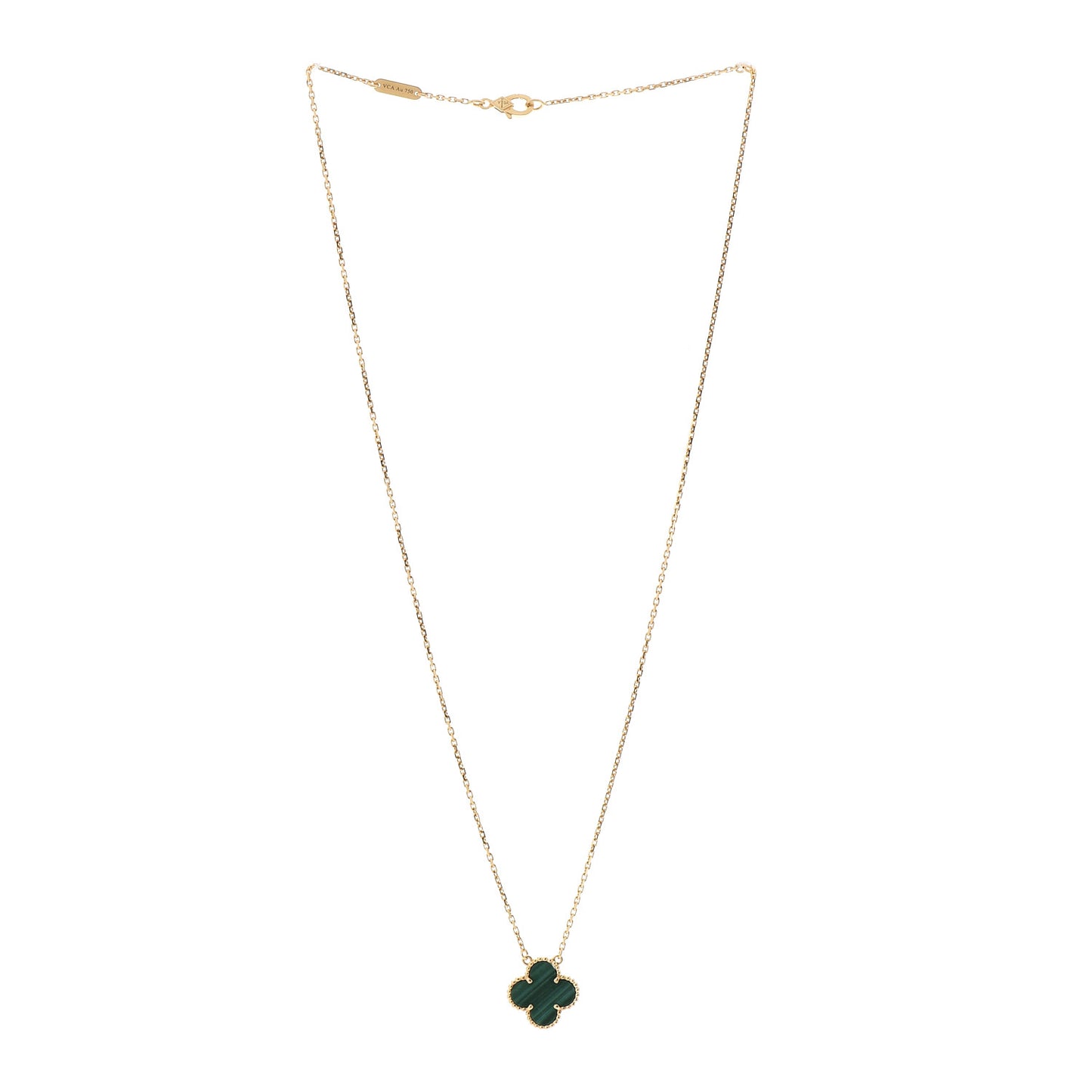 18K Yellow Gold Malachite Vintage Alhambra Pendant Necklace