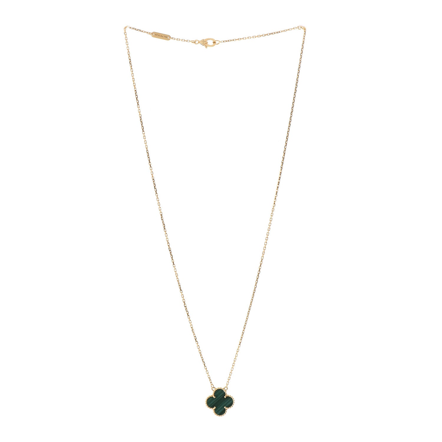 Van Cleef & Arpels 18K Yellow Gold Malachite Vintage Alhambra Pendant Necklace 3 of 6
