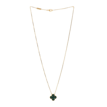 Van Cleef & Arpels 18K Yellow Gold Malachite Vintage Alhambra Pendant Necklace 3 of 6