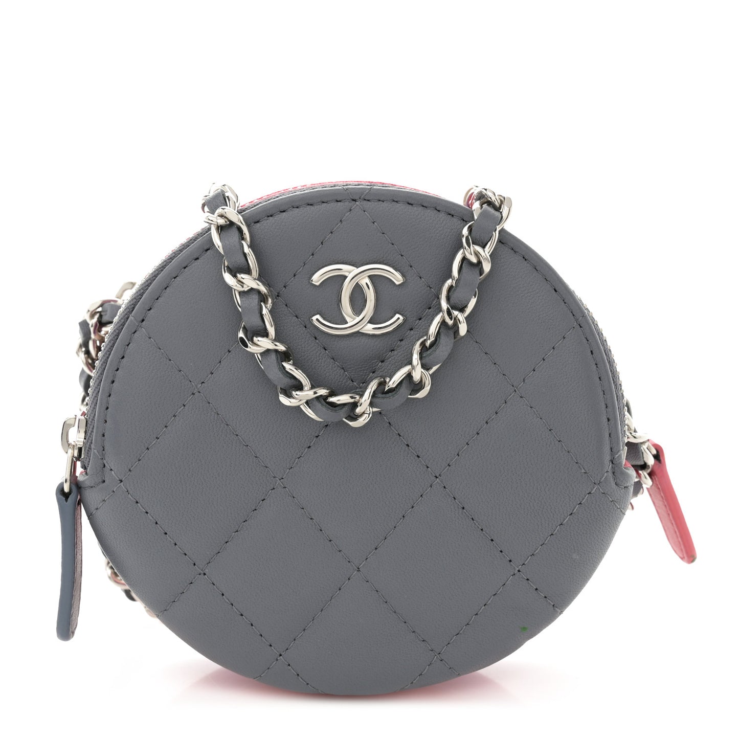 Lambskin Quilted Round Clutch With Chain Multicolor