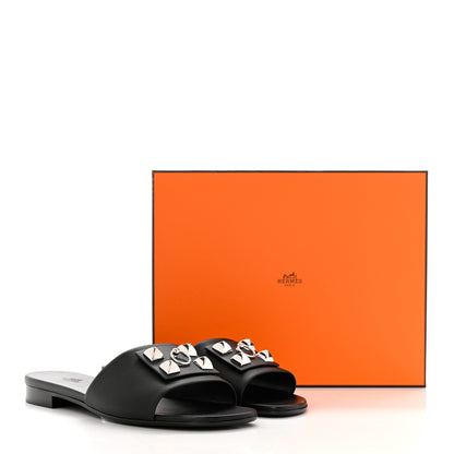 Hermes Calfskin Dune Sandals 40 Black 9 of 9