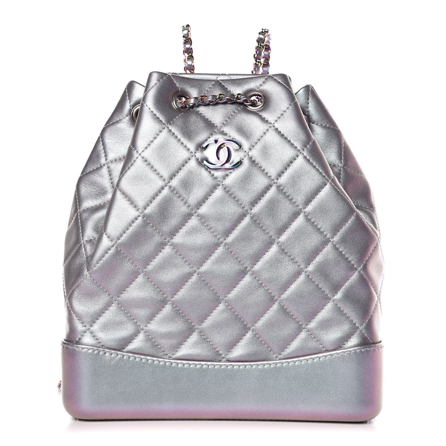 Iridescent Lambskin Calfskin Quilted Gabrielle Backpack Light Purple