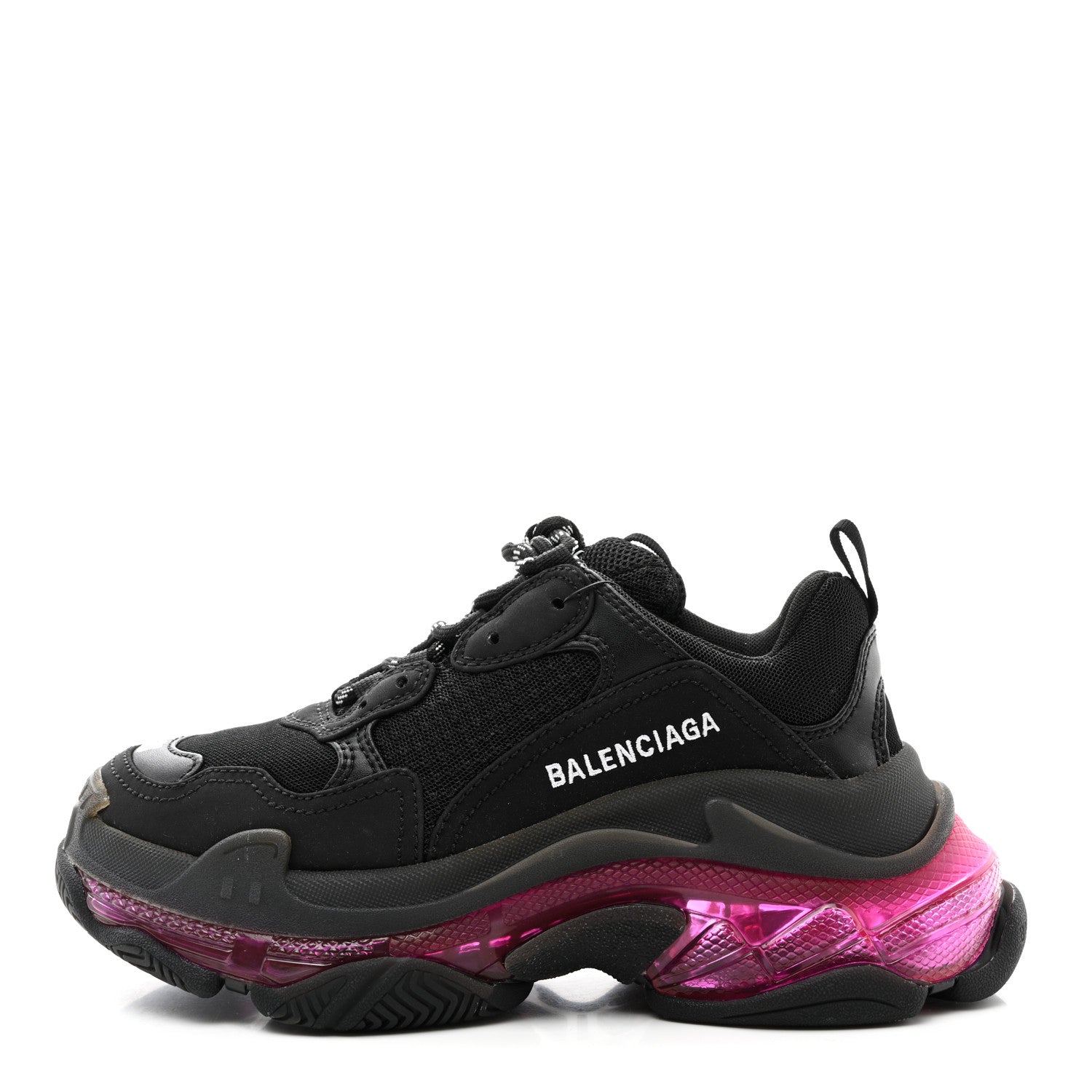 Balenciaga Fabric Mesh Clear Sole Womens Triple S Sneakers 36 Black Pink Neon 1 of 10