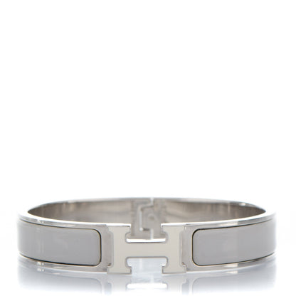 Hermes Enamel Narrow Clic Clac H Bracelet PM Blanc Gris Claire 1 of 4