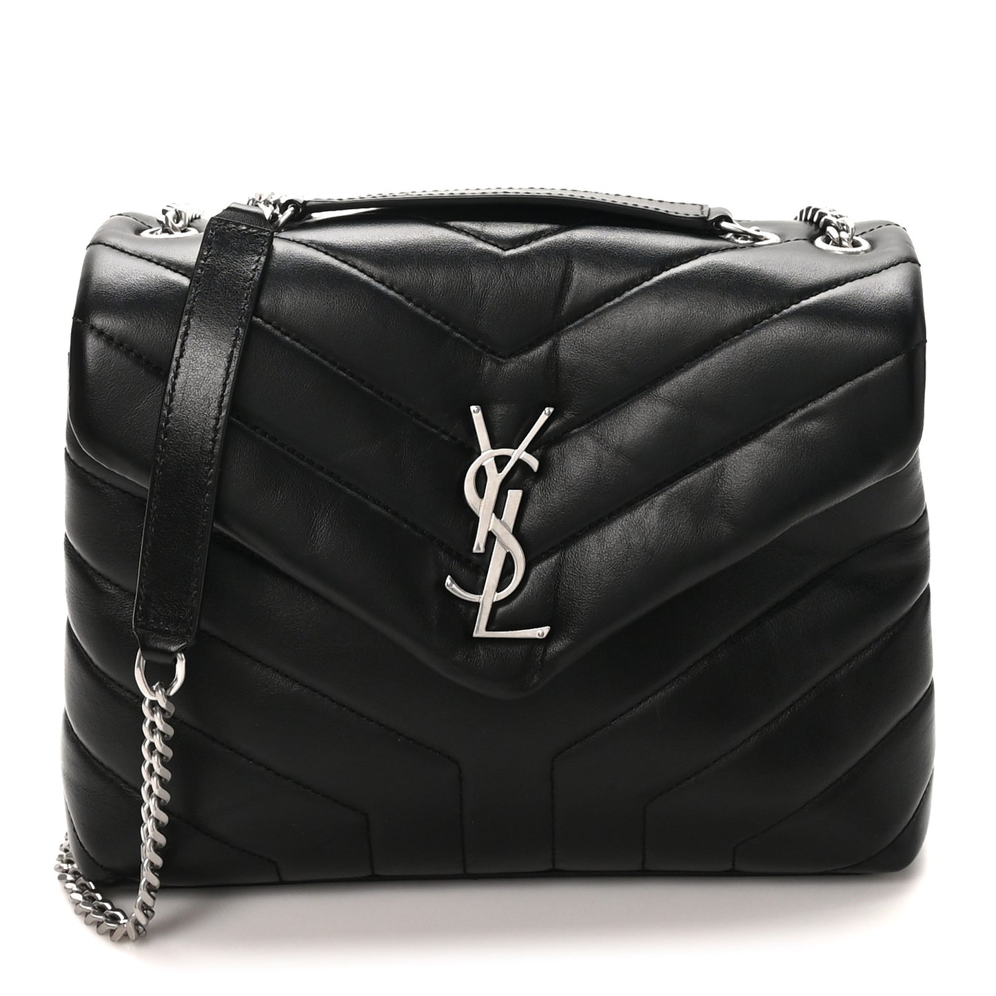 Calfskin Y Quilted Monogram Small Loulou Chain Satchel Black Black