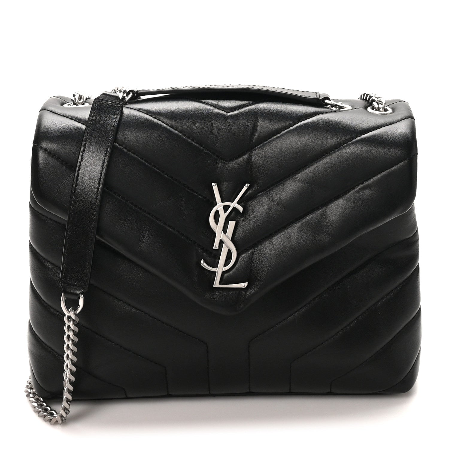 Saint Laurent Calfskin Y Quilted Monogram Small Loulou Chain Satchel Black Black 1 of 10