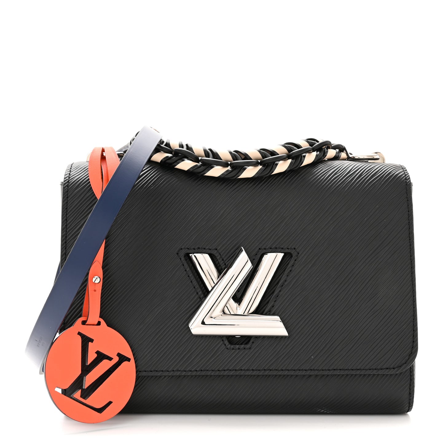 Epi Twist Braided Strap Shoulder Bag MM Black Orange Fluo Cobalt