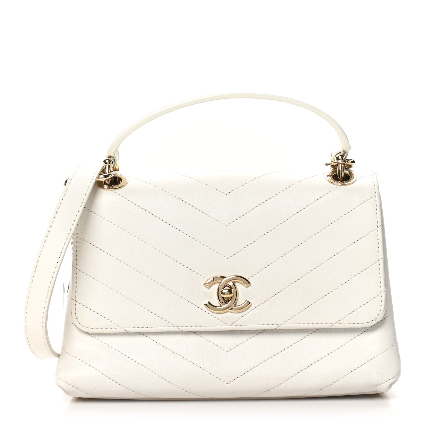 Grained Calfskin Small Chevron Chic Top Handle Flap White