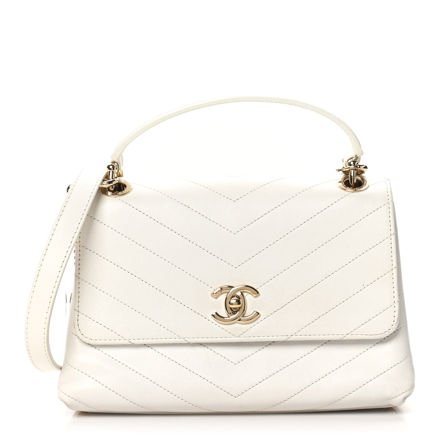Chanel Grained Calfskin Small Chevron Chic Top Handle Flap White 1 of 11