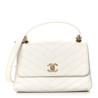 Chanel Grained Calfskin Small Chevron Chic Top Handle Flap White 1 of 11