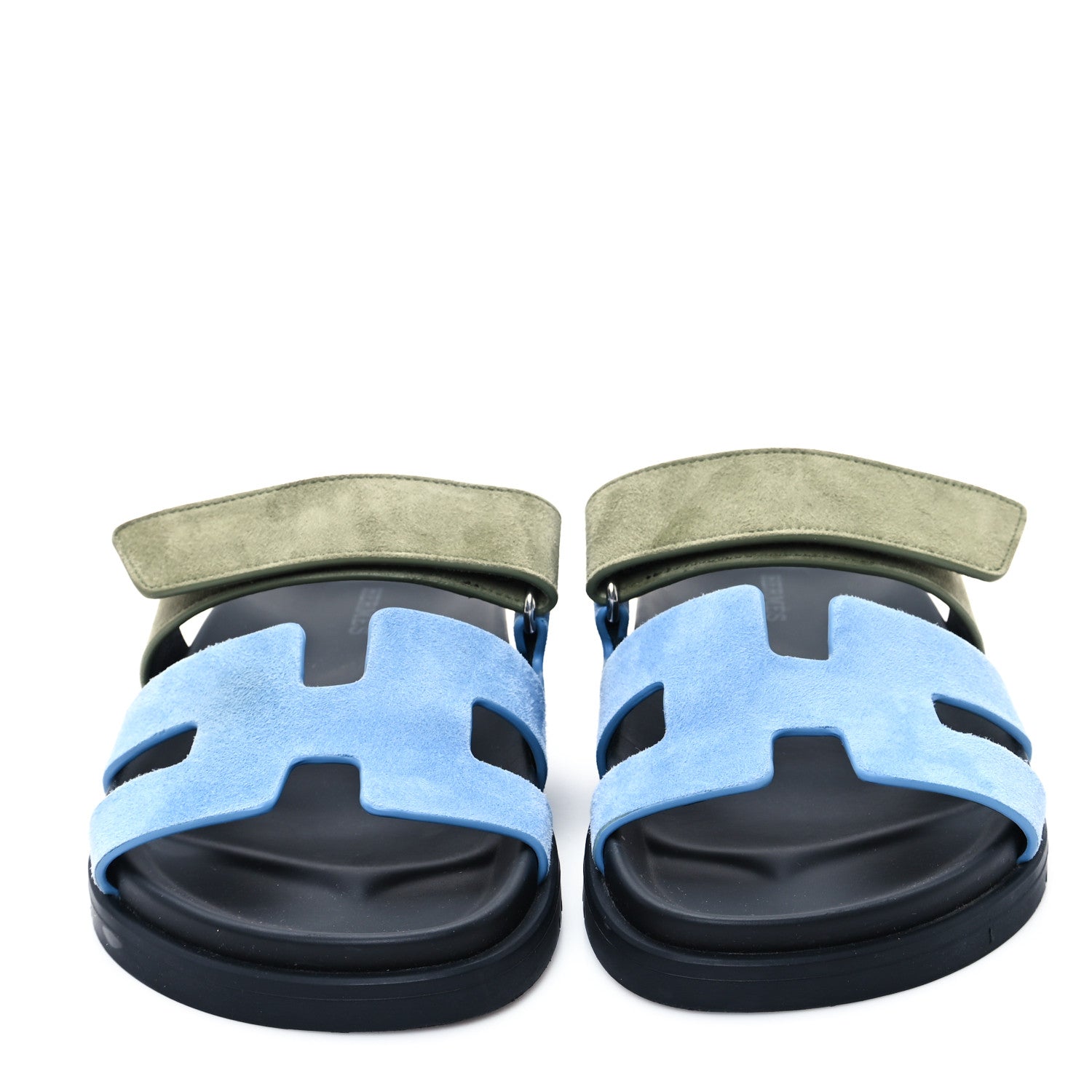 Hermes Suede Goatskin Womens Chypre Sandals 35.5 Bleu Cameo Vert Celadon 3 of 10