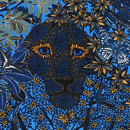 Hermes Silk Wild Singapore Scarf 90 Bleu Roy Gold Marine 3 of 4
