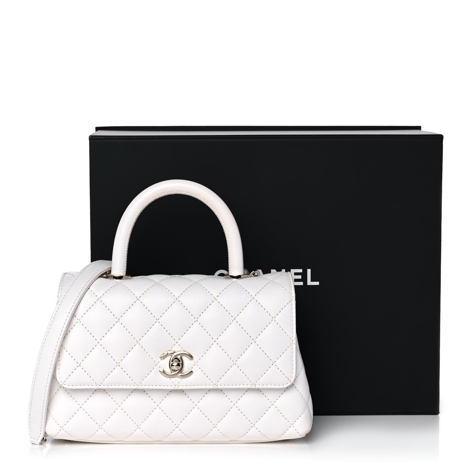 Chanel Caviar Quilted Mini Coco Handle Flap White 14 of 14