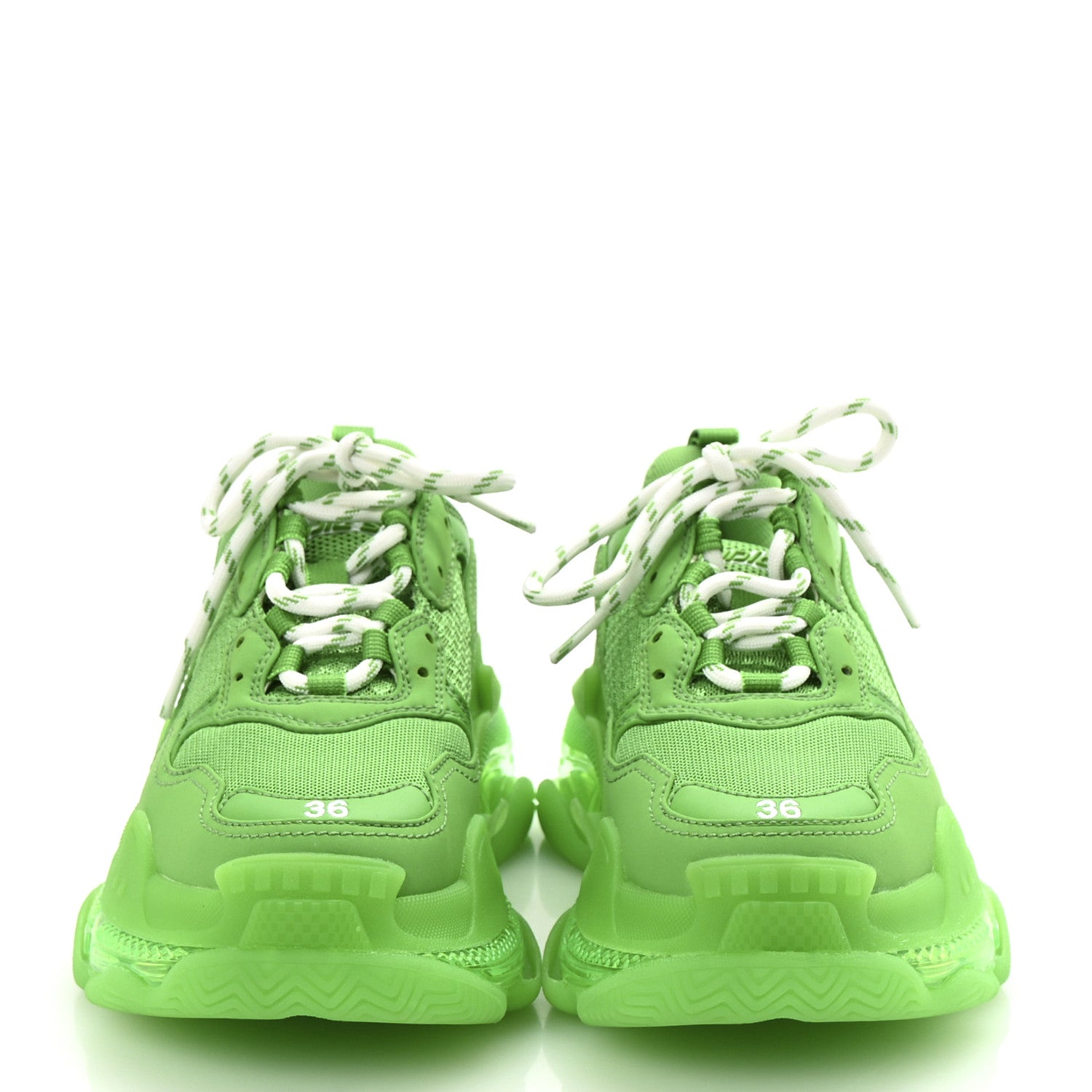 Balenciaga Fabric Mesh Clear Sole Womens Triple S Sneakers 36 Fluo Green 2 of 8