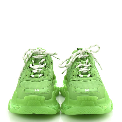 Balenciaga Fabric Mesh Clear Sole Womens Triple S Sneakers 36 Fluo Green 2 of 8