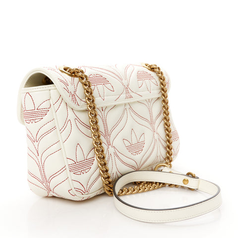 X Adidas Calfskin Matelasse Small GG Marmont Shoulder Bag Off White