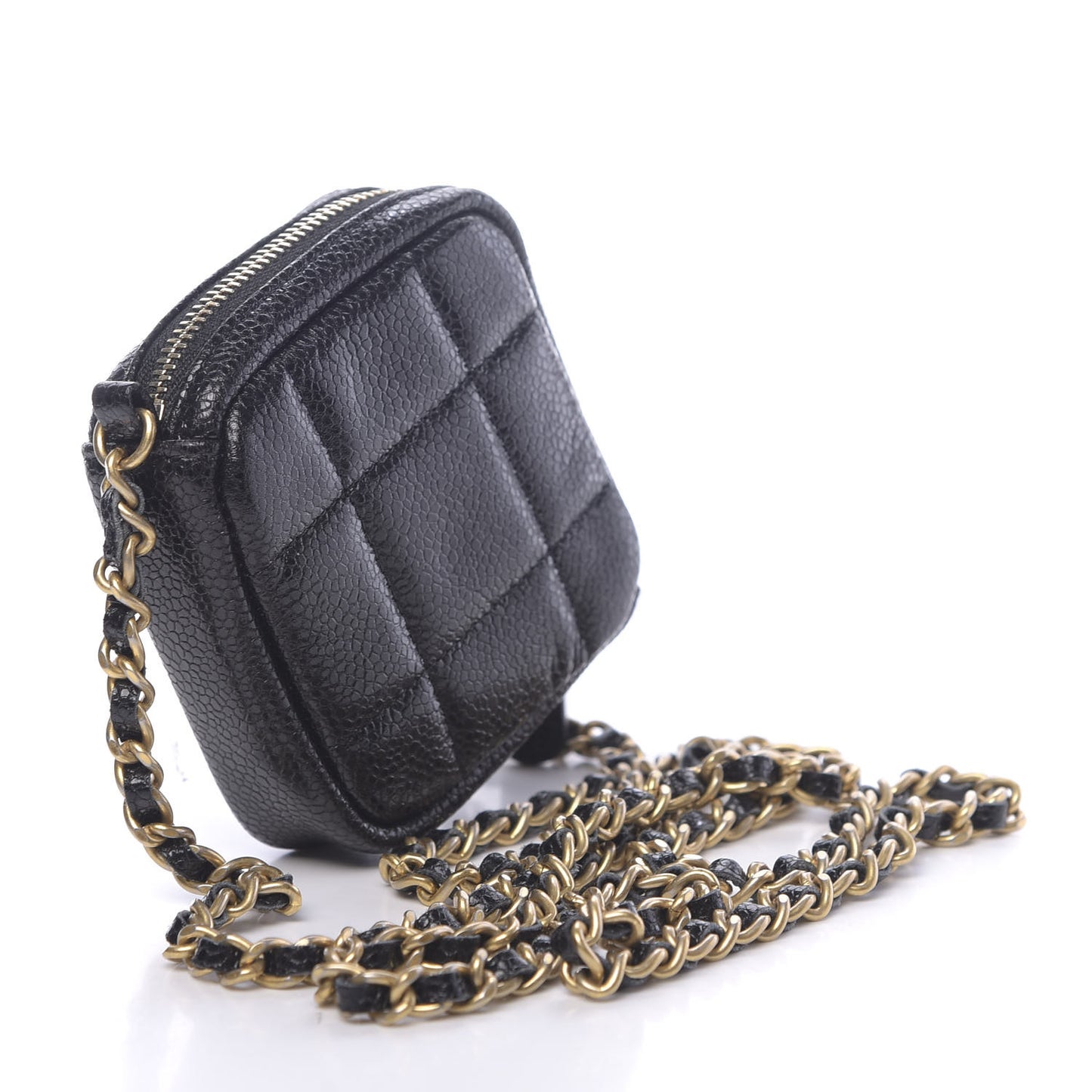 Caviar Quilted Diamond Coin Purse With Chain Black