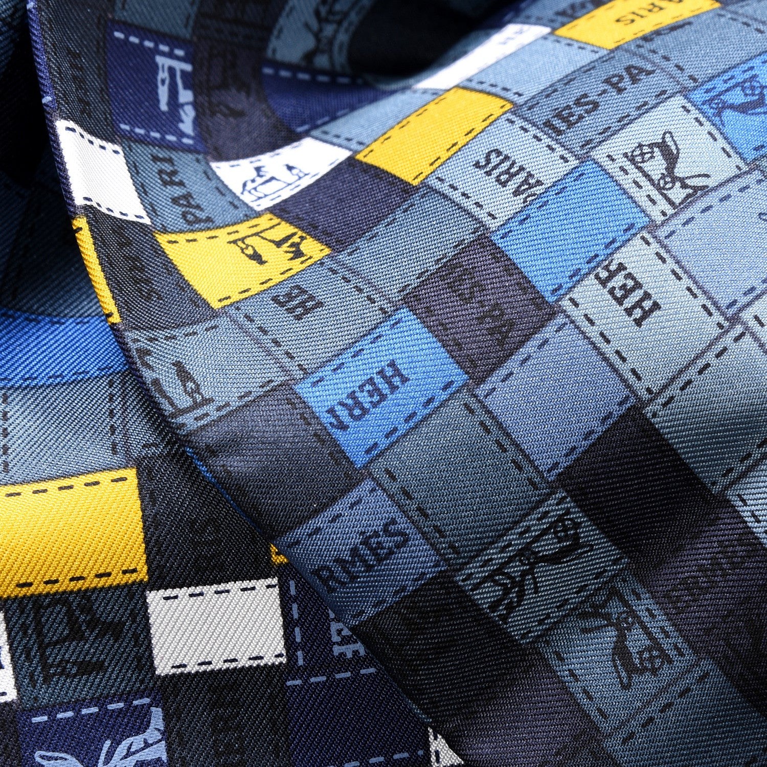 Hermes Silk Bolduc Au Carre Scarf 90 Marine Jaune Ocre 3 of 3