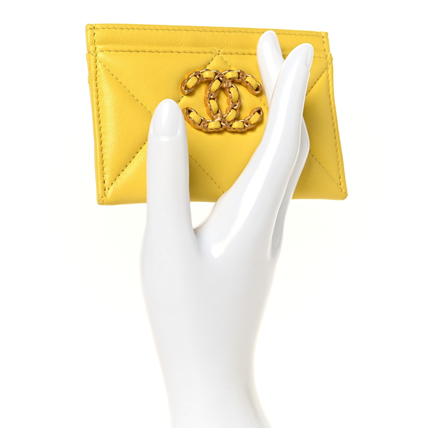 Chanel Lambskin Quilted Chanel 19 Card Holder Jaune 2 of 8