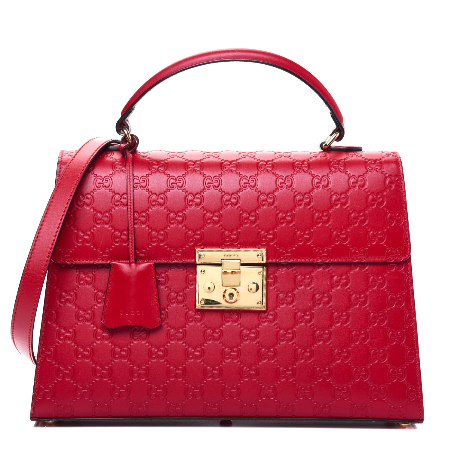 Gucci Guccissima Signature Medium Padlock Top Handle Bag Hibiscus Red 1 of 33