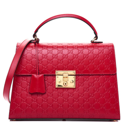 Gucci Guccissima Signature Medium Padlock Top Handle Bag Hibiscus Red 1 of 33