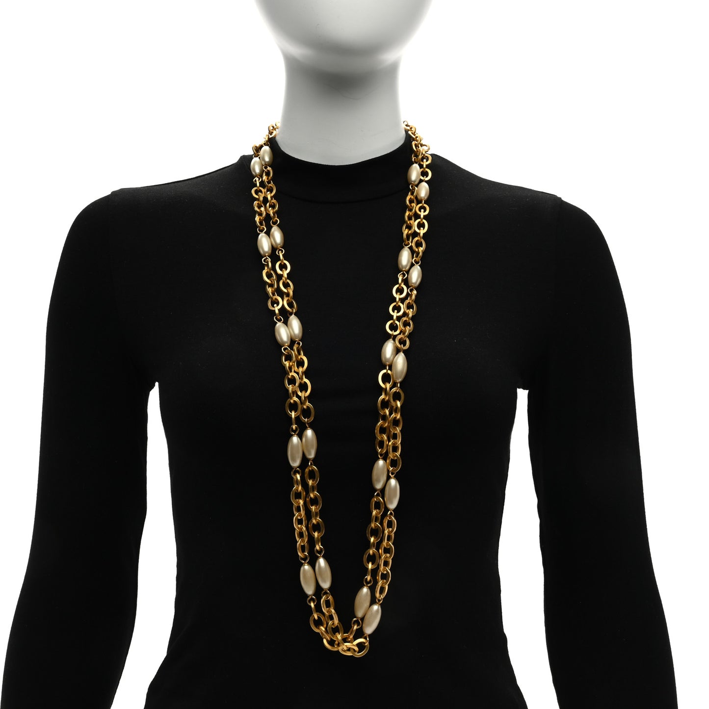 Pearl Chain Long Necklace Gold