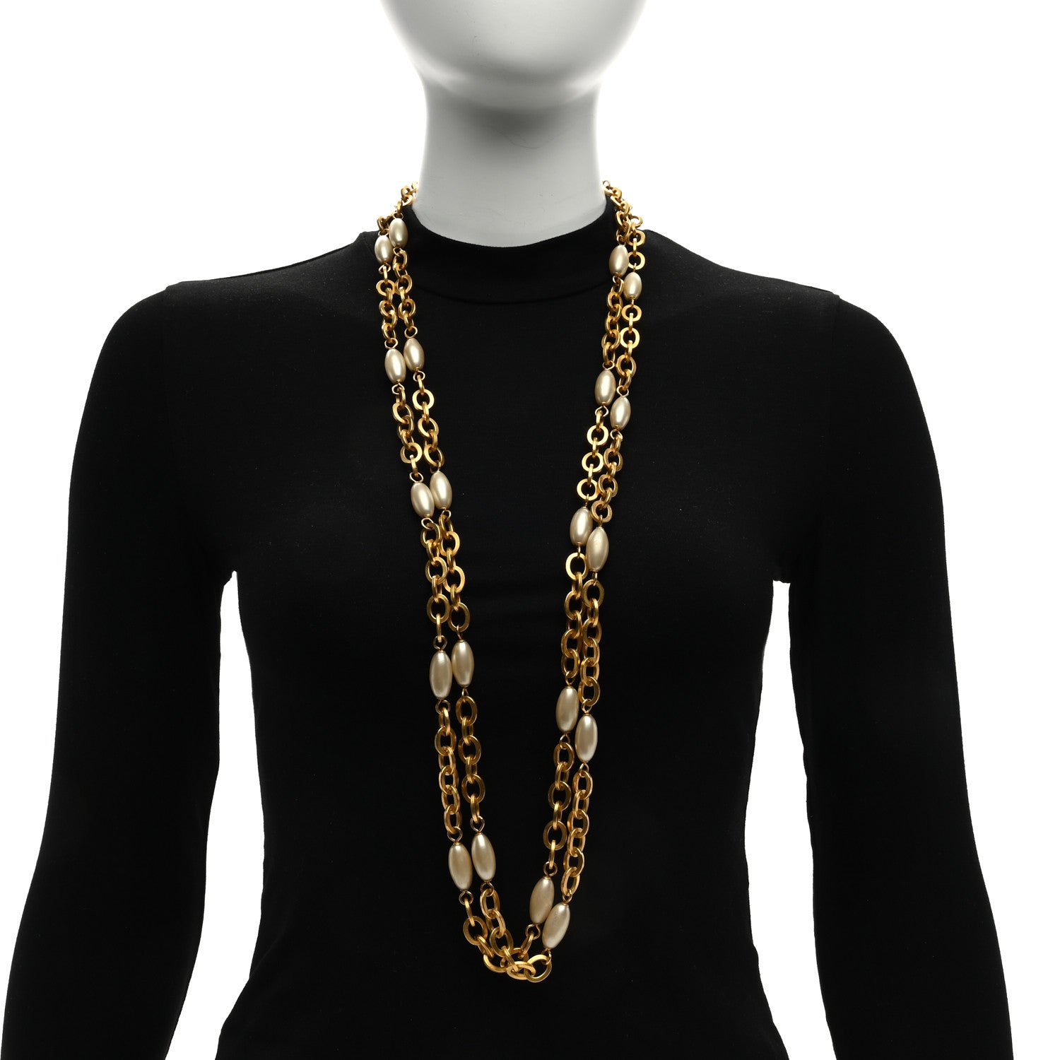 Chanel Pearl Chain Long Necklace Gold 2 of 4