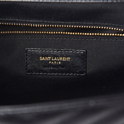 Saint Laurent Grain De Poudre Matelasse Chevron Large Monogram Satchel Black 6 of 8