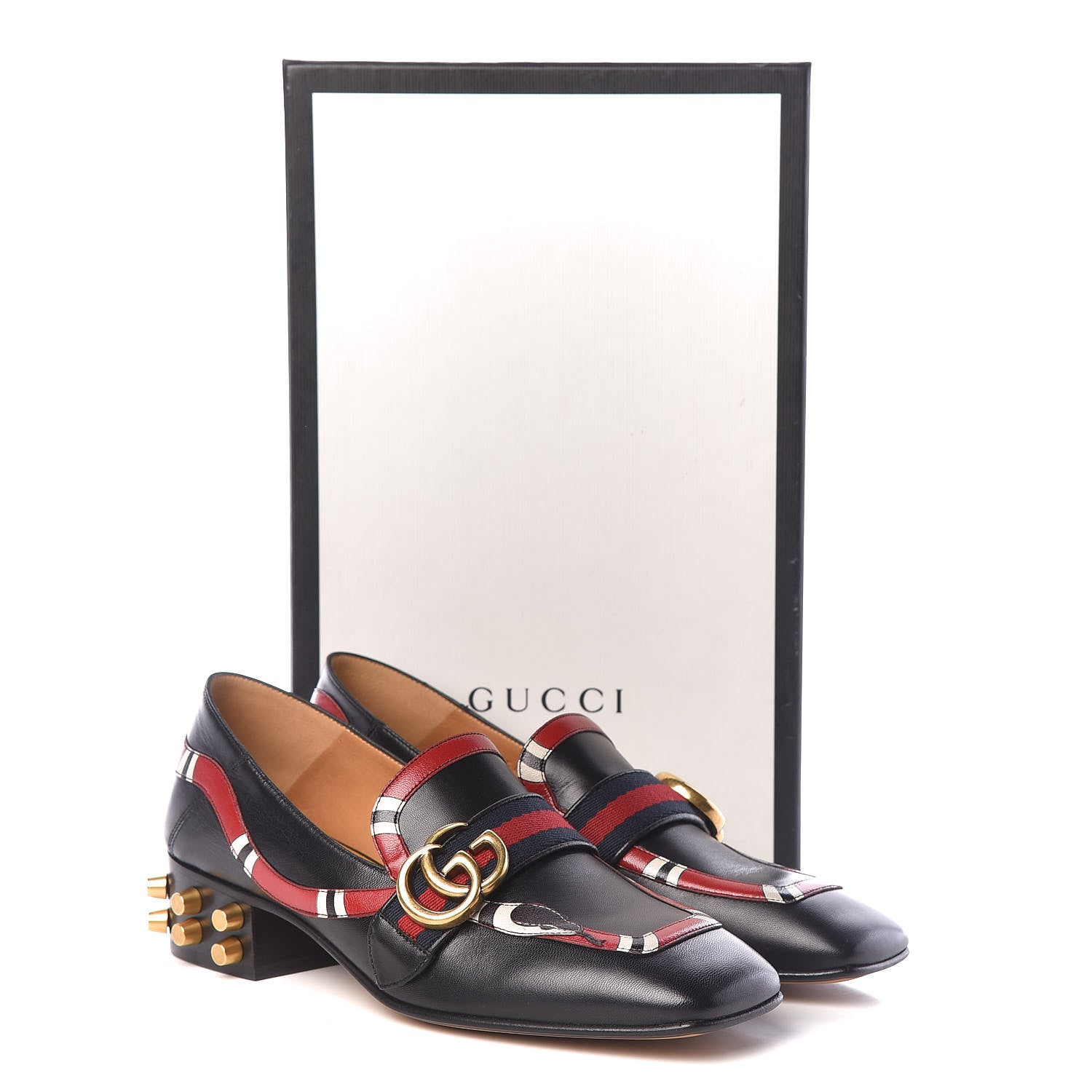 Gucci Malaga Kid Web Kingsnake GG Peyton Loafer Pumps 37 Black 8 of 8