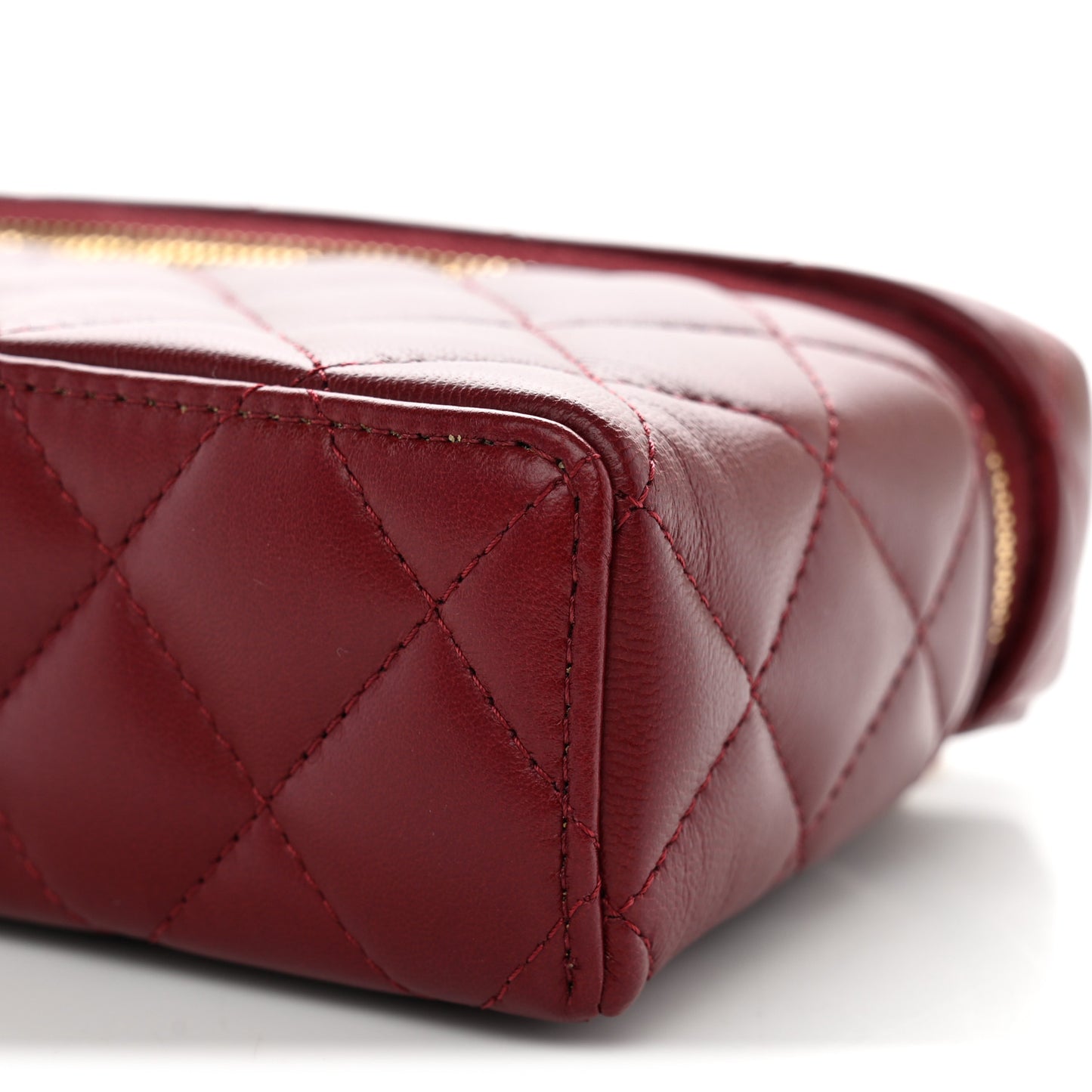 Lambskin Quilted Top Handle Slim Vanity With Chain Burgundy