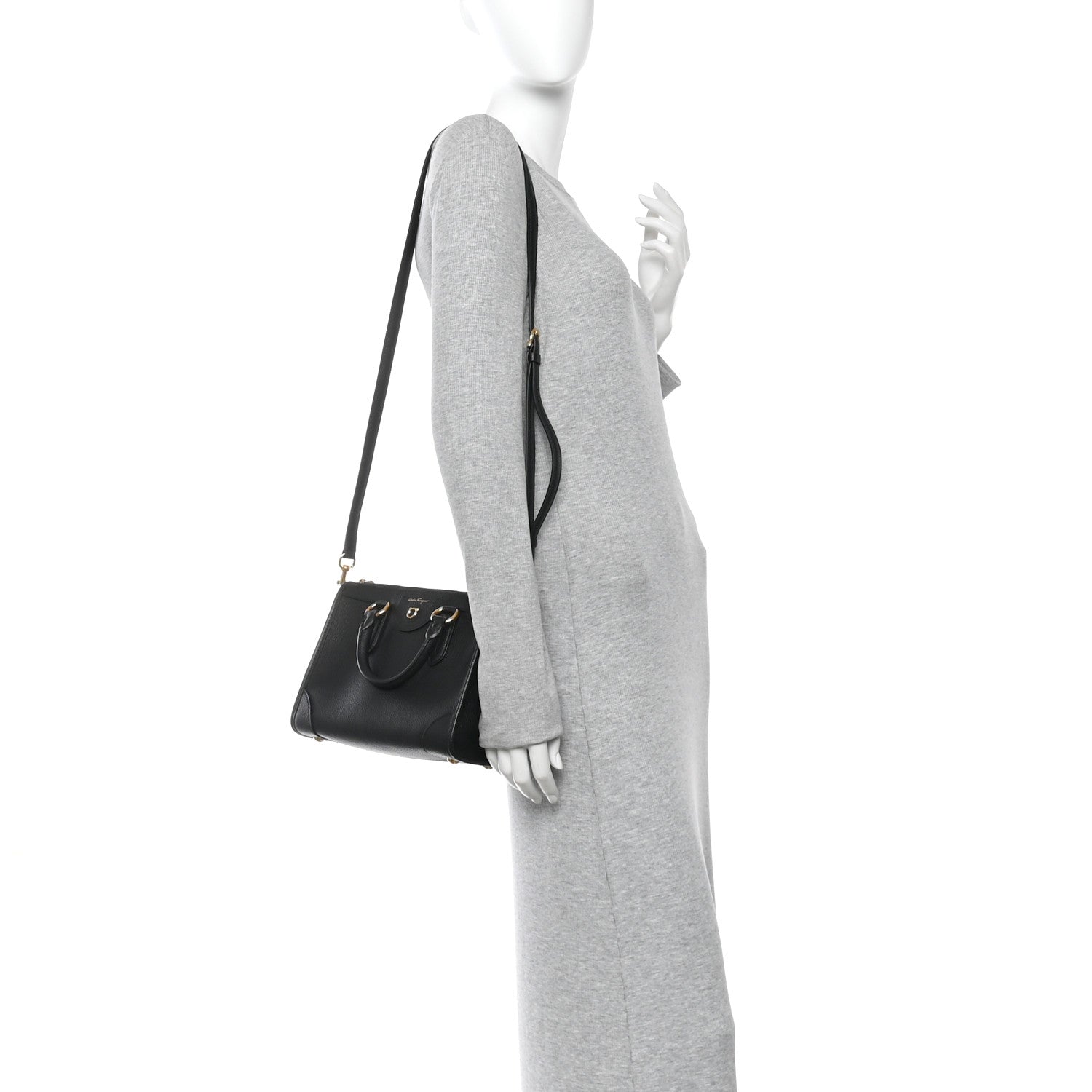 Salvatore Ferragamo Grained Calfskin 1927 Tote Black 2 of 9