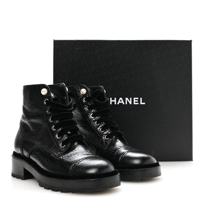 Chanel Shiny Calfskin Velvet Pearl Combat Short Boots 37.5 Black 9 of 9